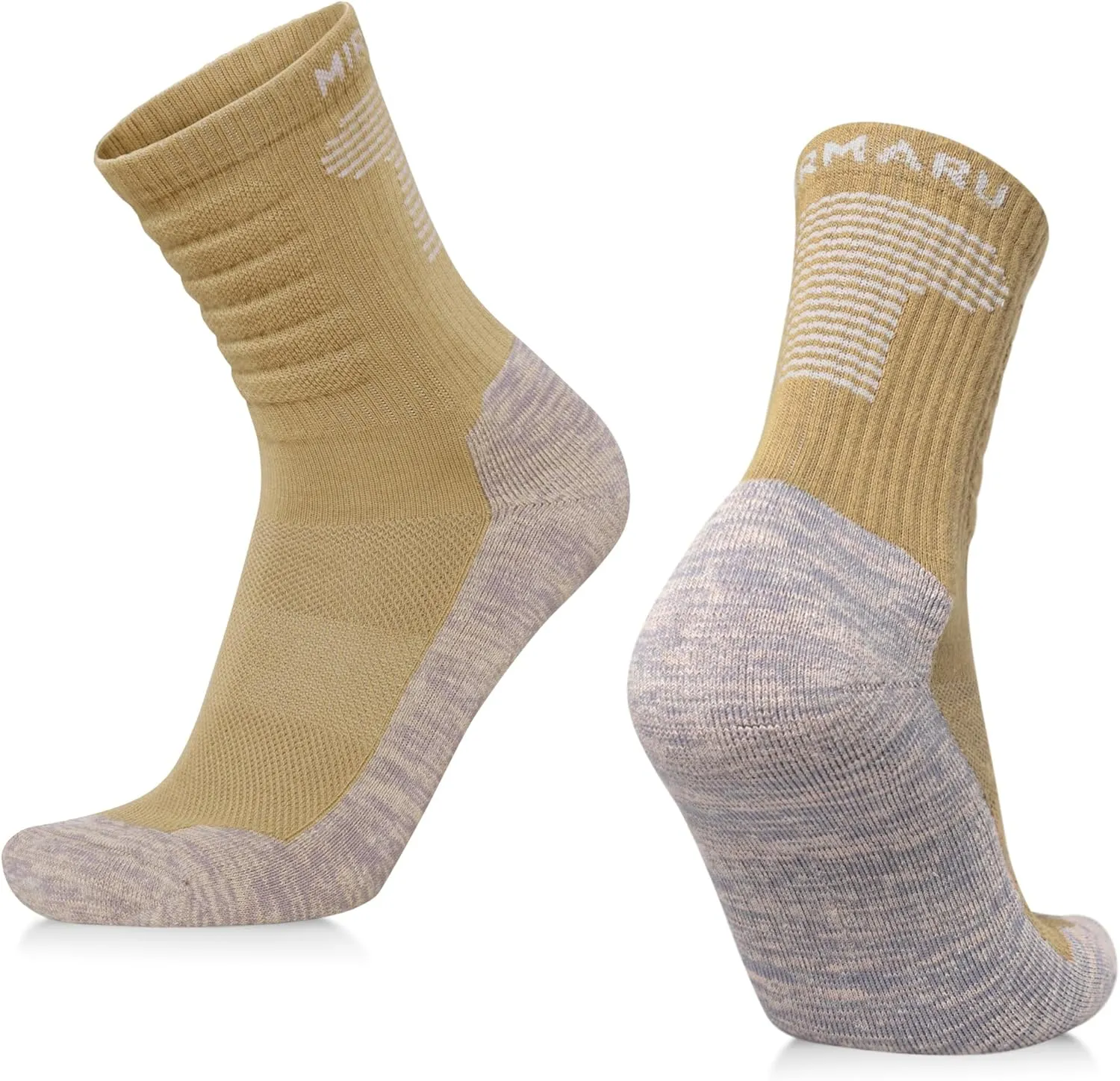MIRMARU 3 Pairs Seamless Toe Hiking Outdoor Trail Running Trekking Moisture Wicking Cushion Crew Athletic Socks