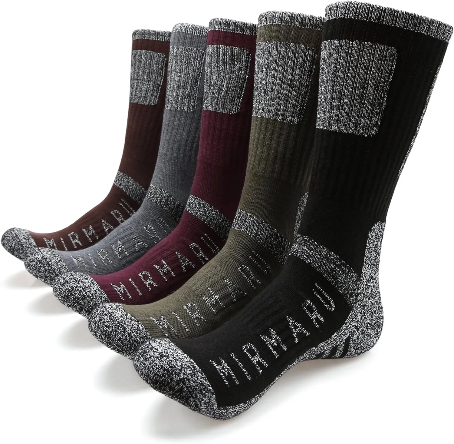 MIRMARU Men's 5 Pairs Multi Performance Outdoor Sports Hiking Trekking Crew Socks