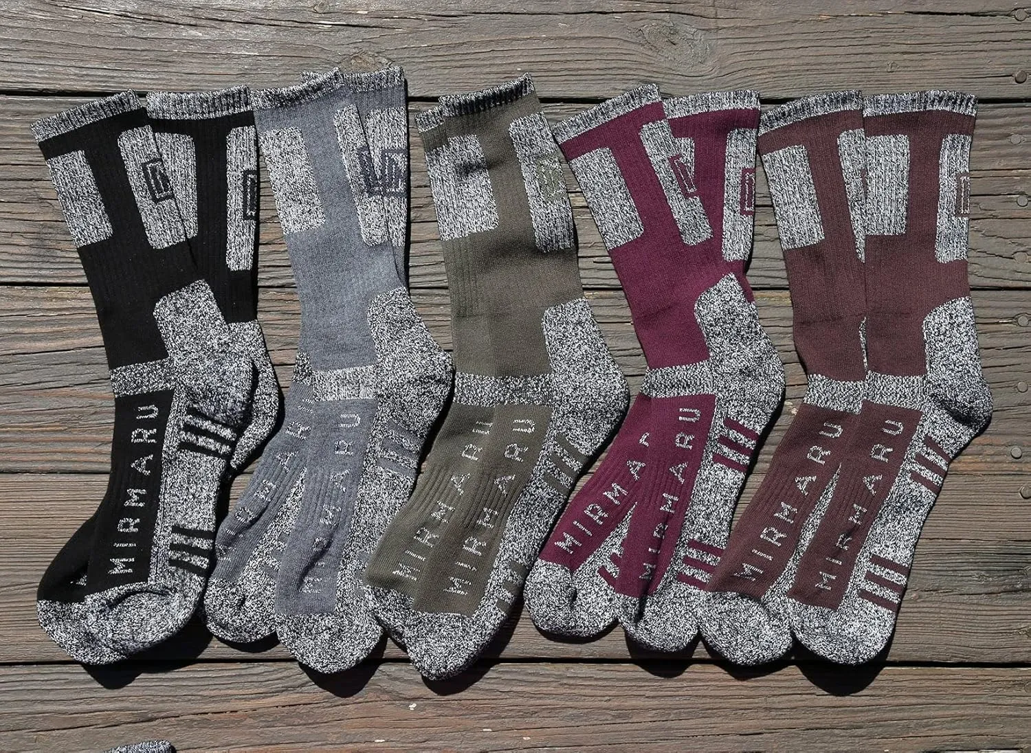 MIRMARU Men's 5 Pairs Multi Performance Outdoor Sports Hiking Trekking Crew Socks