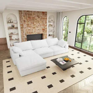 Modular Sectional Sofa with Storage Ottoman, 120-inch L Shaped Couch with Down Filled Comfort, White