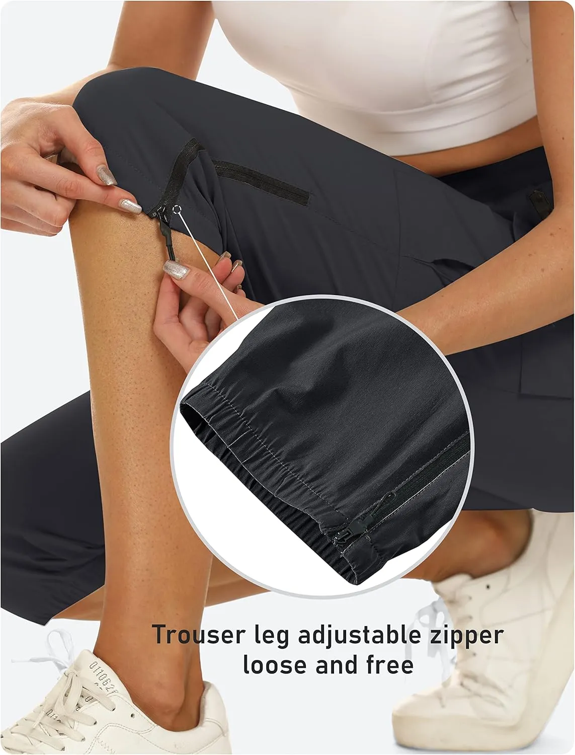 MoFiz Women's Capris Cargo Hiking Pants Lightweight Quick Dry Outdoor Athletic Running Sports Travel Summer Zipper Pockets
