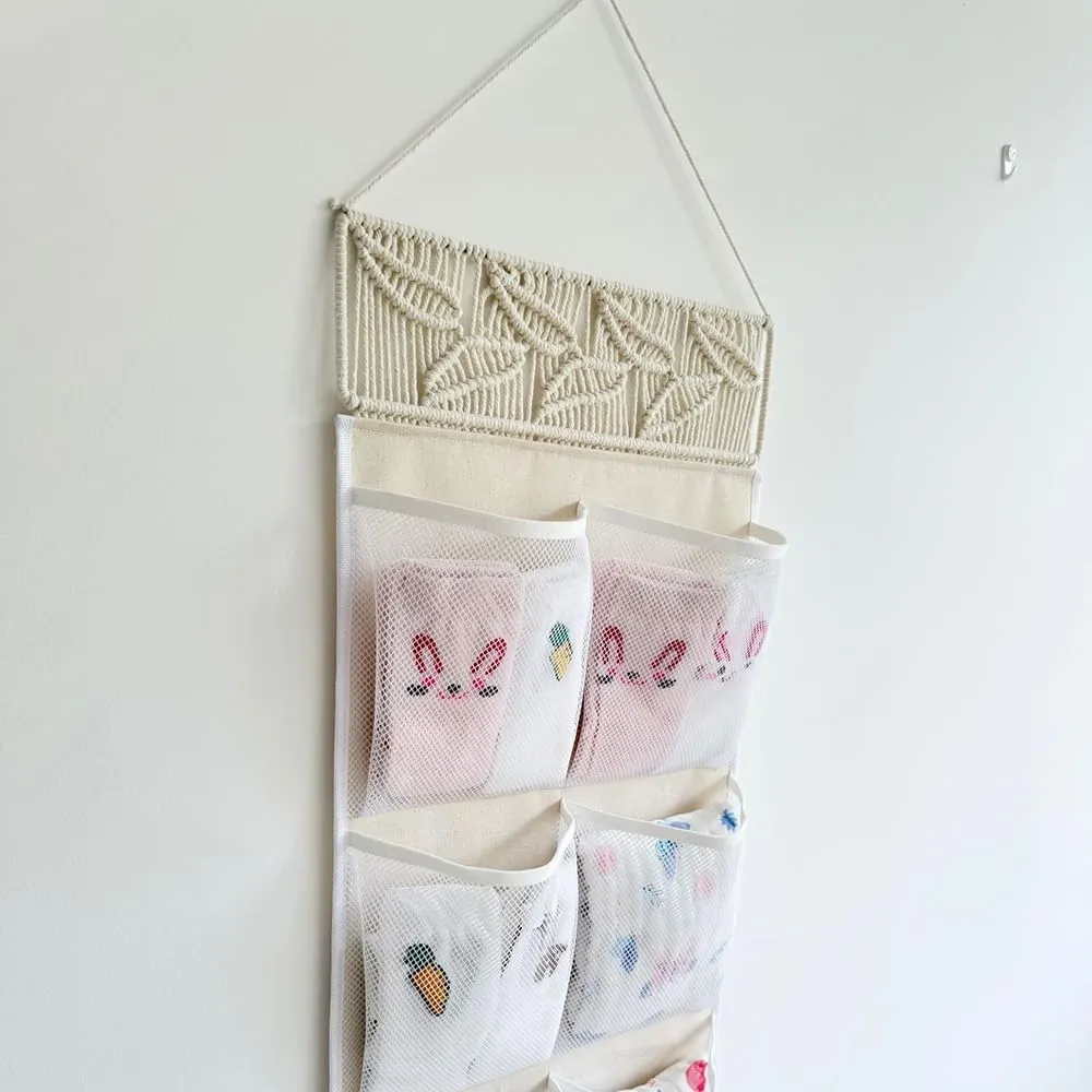 MOMIGO Over the Door/Wall Organizer - Bohemia Hanging Organizer with Pockets Mesh Bag,Baby Accessory Holder Idea, Toy Plush Storage Bag for Children Room Nursering room (B)