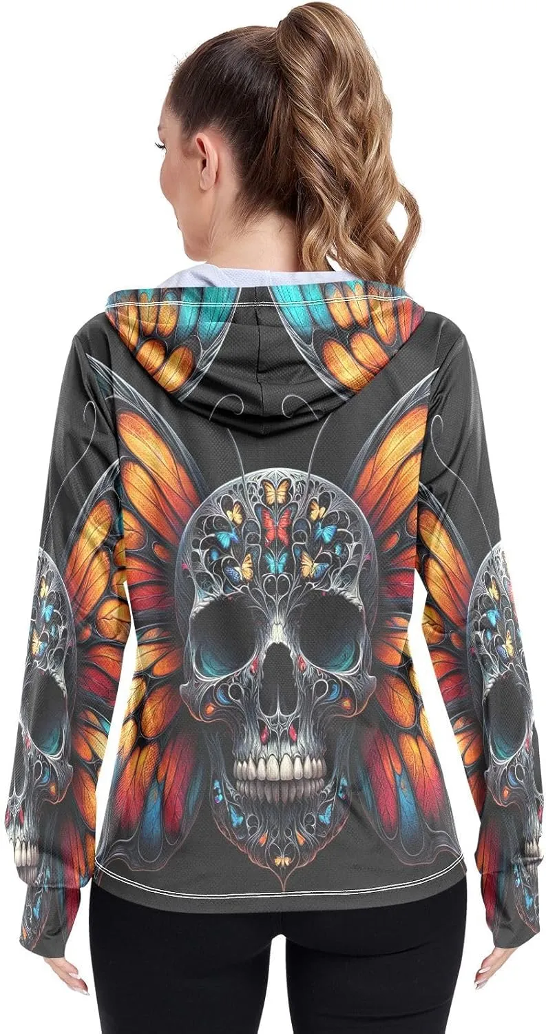 Moonlit Raven Skull Sun Protection Clothes for Women, Upf 50  Zip up Athletic Jacket, Outdoor Clothing (S-XXL)