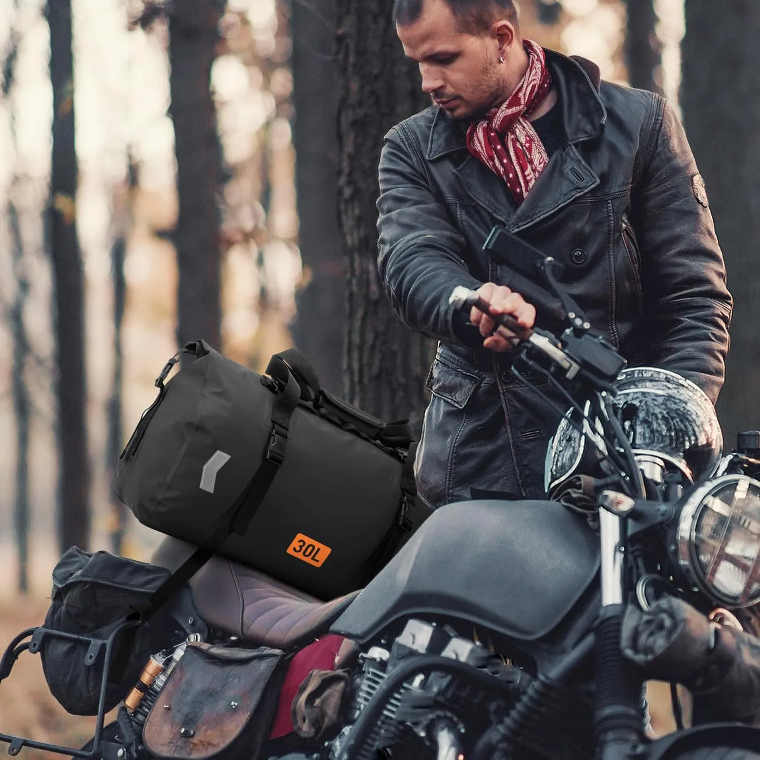 Motorcycle Dry Bag, Waterproof Duffel Bag & Roll-top Dry Duffel Bag, Motorcycle Luggage Travel Bag with Air Valve & Quick-fixed Straps For Riding,Travel, Black, 30L