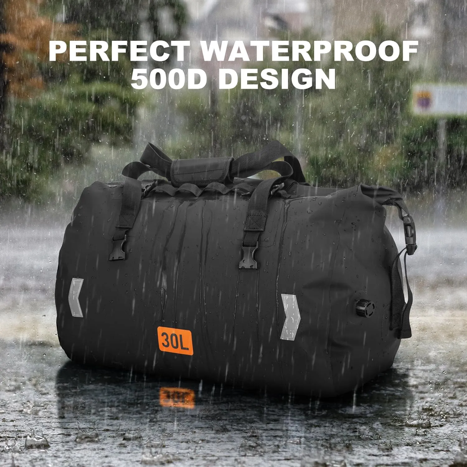 Motorcycle Dry Bag, Waterproof Duffel Bag & Roll-top Dry Duffel Bag, Motorcycle Luggage Travel Bag with Air Valve & Quick-fixed Straps For Riding,Travel, Black, 30L