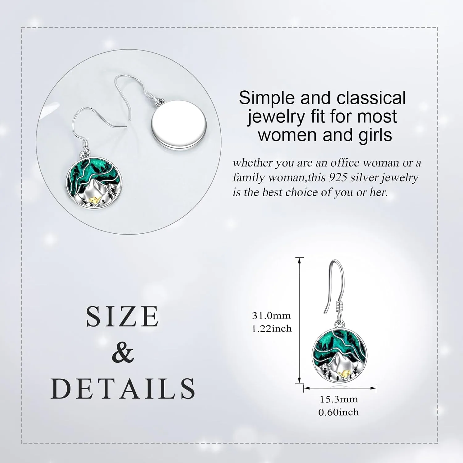 Mountain Earrings Gifts Sterling Silver Abalone Sun Mountain and Tree Dangle Earrings Nature Jewelry Gift for Skiers, Hikers, Campers, Climbers,Nature Lovers