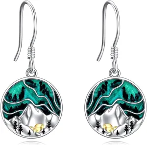 Mountain Earrings Gifts Sterling Silver Abalone Sun Mountain and Tree Dangle Earrings Nature Jewelry Gift for Skiers, Hikers, Campers, Climbers,Nature Lovers
