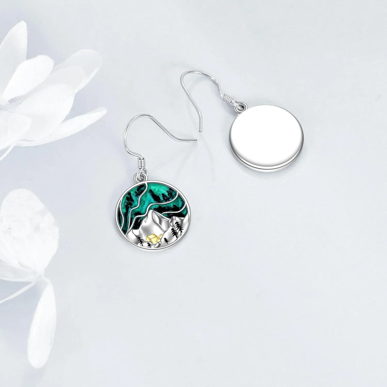 Mountain Earrings Gifts Sterling Silver Abalone Sun Mountain and Tree Dangle Earrings Nature Jewelry Gift for Skiers, Hikers, Campers, Climbers,Nature Lovers