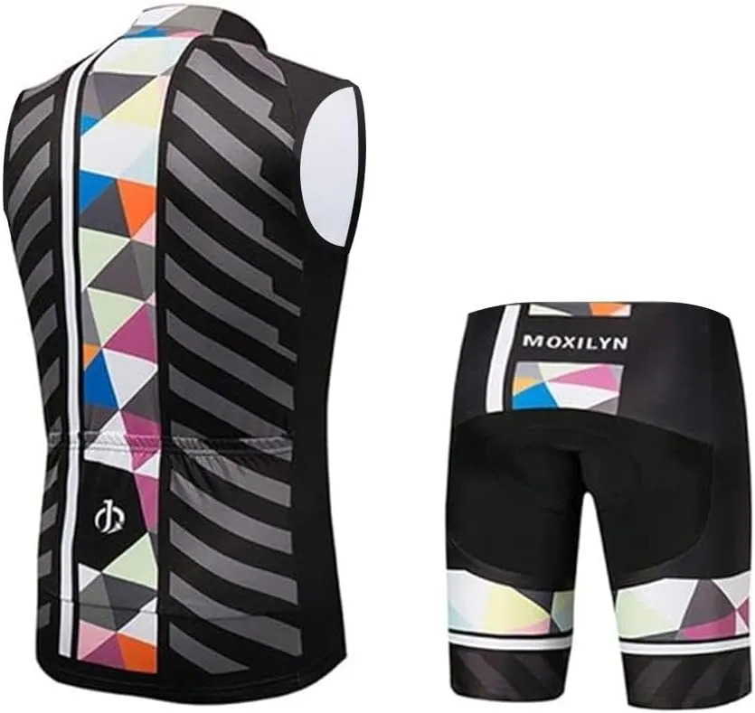 MOXILYN Men's Cycling Vest Road Bike without Sleeves Jersey Zipper Pokcet Bicycle Shorts with Padded Cycling Clothing Set