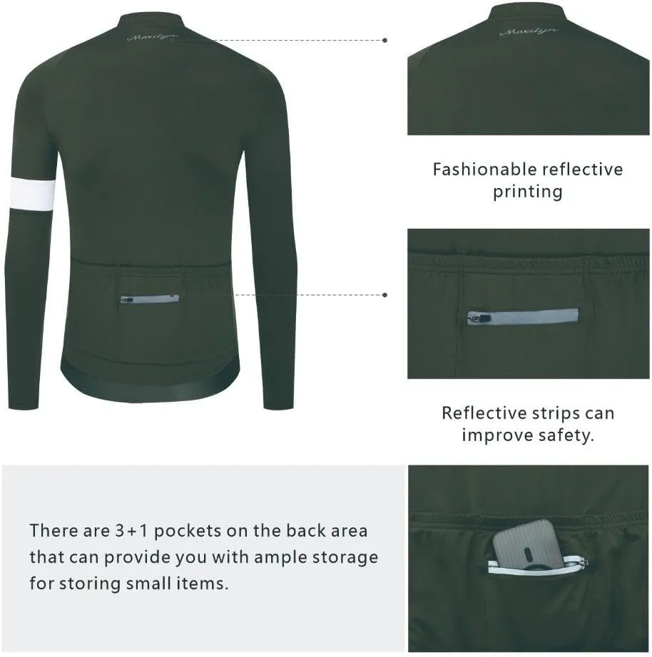 MOXILYN Winter Men's Cycling Jerseys Long Sleeve Thermal Fleece Cold Weather Cycling Jackets Warm Bike Tops Zipper Pocket