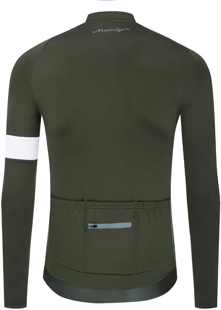 MOXILYN Winter Men's Cycling Jerseys Long Sleeve Thermal Fleece Cold Weather Cycling Jackets Warm Bike Tops Zipper Pocket