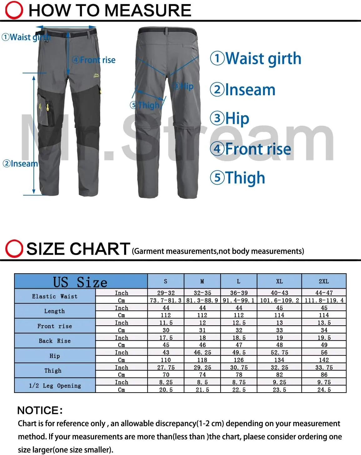 Mr.Stream Men's Walking Windproof Breathable Camping Quick Drying Outdoor Convertible Hiking Pants