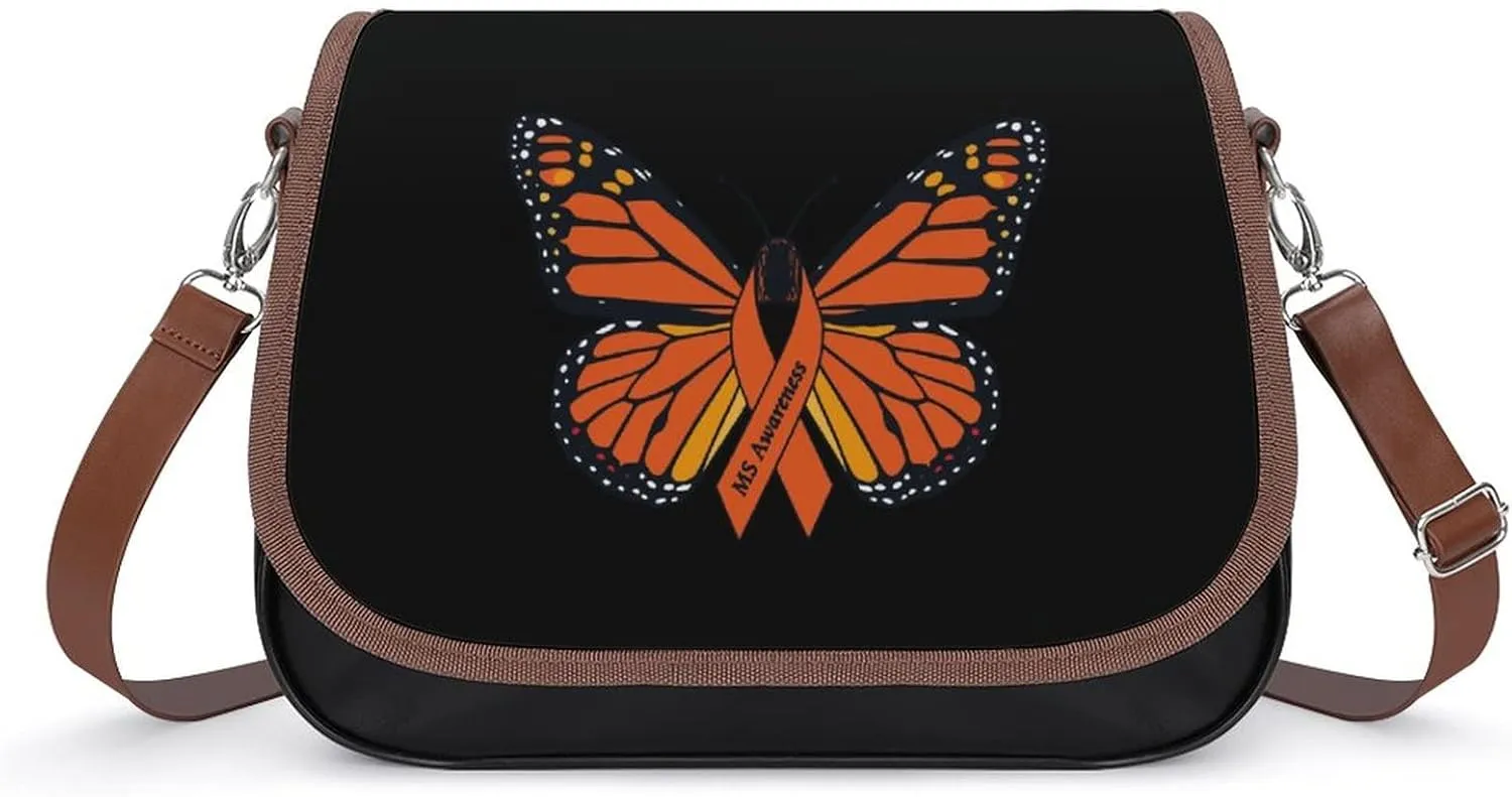 MS Multiple Sclerosis Awareness Butterfly Women's Satchel PU Cute Shoulder Bag Crossbody Bags Messenger Bag