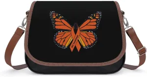 MS Multiple Sclerosis Awareness Butterfly Women's Satchel PU Cute Shoulder Bag Crossbody Bags Messenger Bag