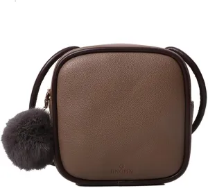 Mudono Small Square Bag for Women Mini Vintage Crossbody Shoulder Bag Minimalist Everyday Travel Purse with Pom Pom