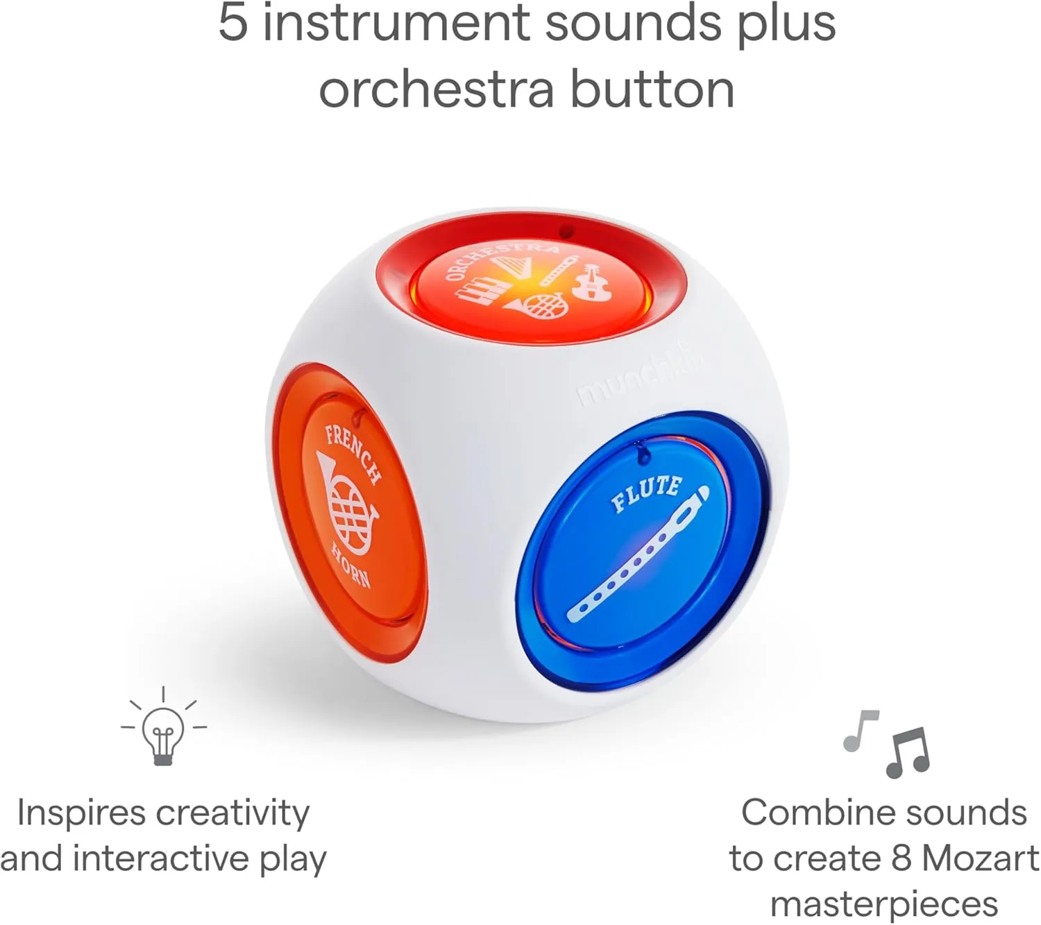 Munchkin Mozart Magic Cube Music Toy for Baby and Toddler - Includes 5 Instrument Sounds, 8 Mozart Songs and Lights