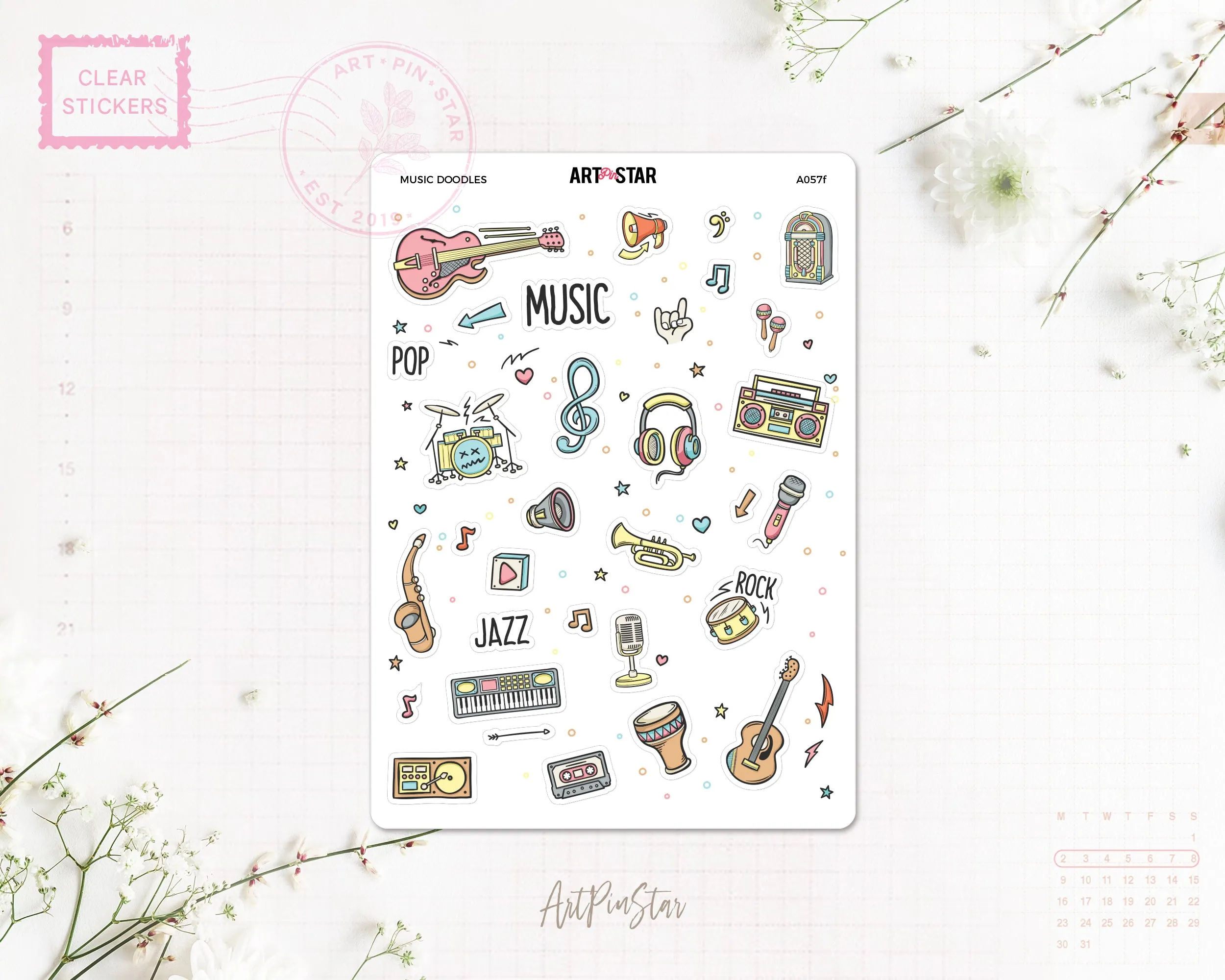 Music Instrument Clear Stickers