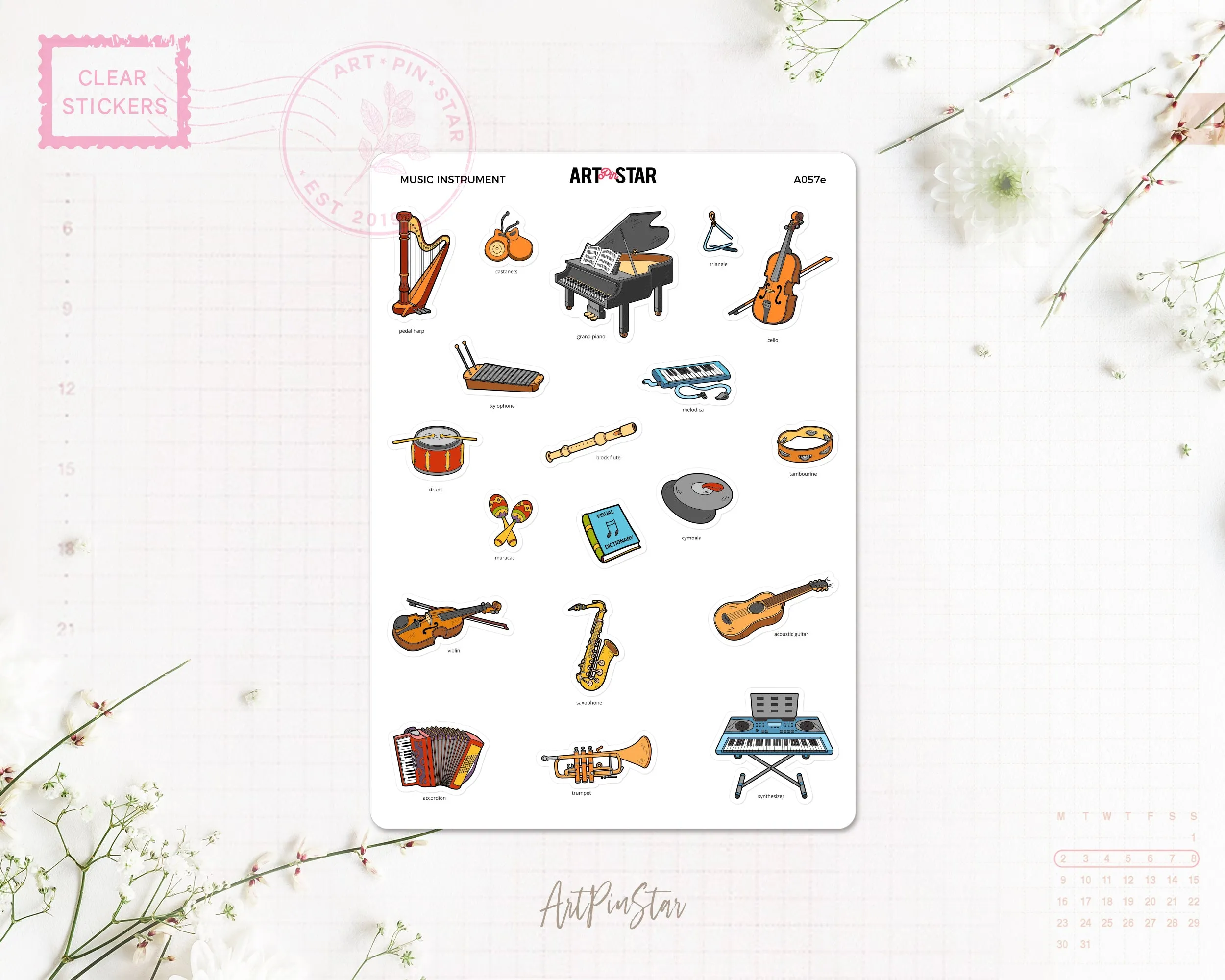 Music Instrument Clear Stickers