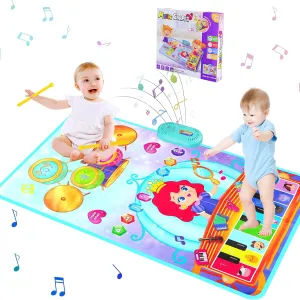 Music Mat for Babies，3 in 1Piano Drum Animal Touch Mat，Musical Toys for 1 Year Old Girls Boys,Perfect Birthday,Christmas&Thanksgiving Gifts for Kids