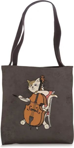 Musician Cat Playing Cello Violin Music Cats Lover Funny Tote Bag