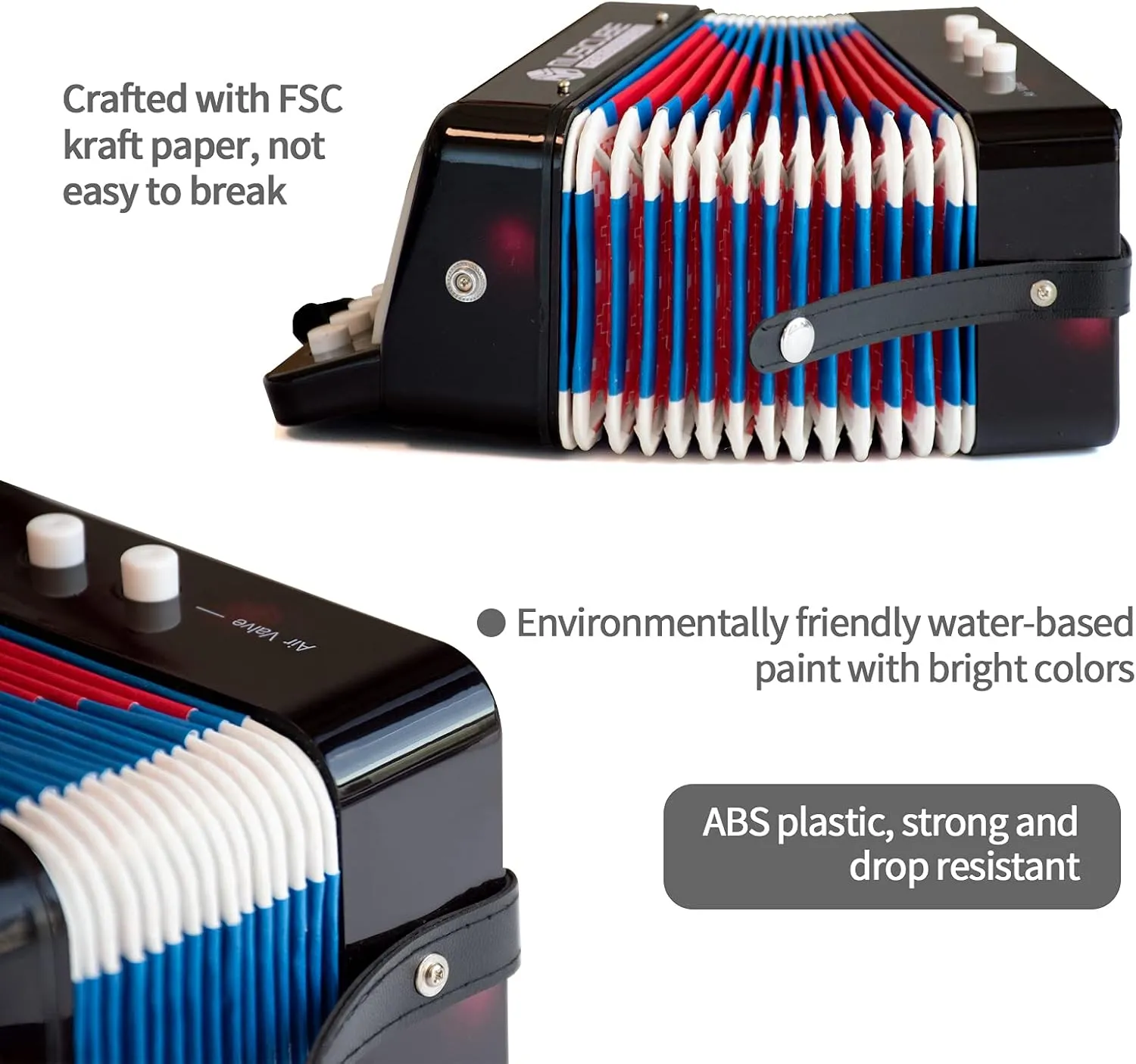 MUSICUBE Kids Accordion Instrument Toys 10 Keys Button Small Accordion for Boys & Girls Educational Musical Instrument Toys Christmas Gift Choice (BLACK)