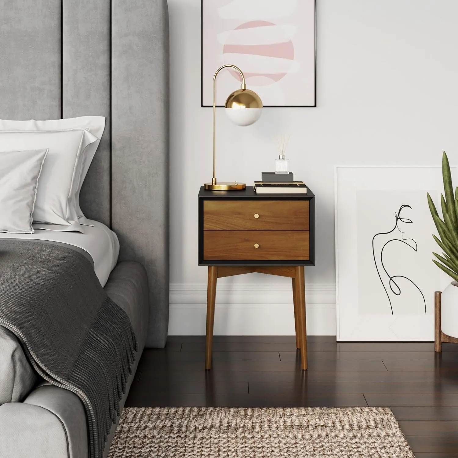Nathan James Harper Modern Nightstand Side Accent or End Table with Storage Drawer, 1, Black/Brown