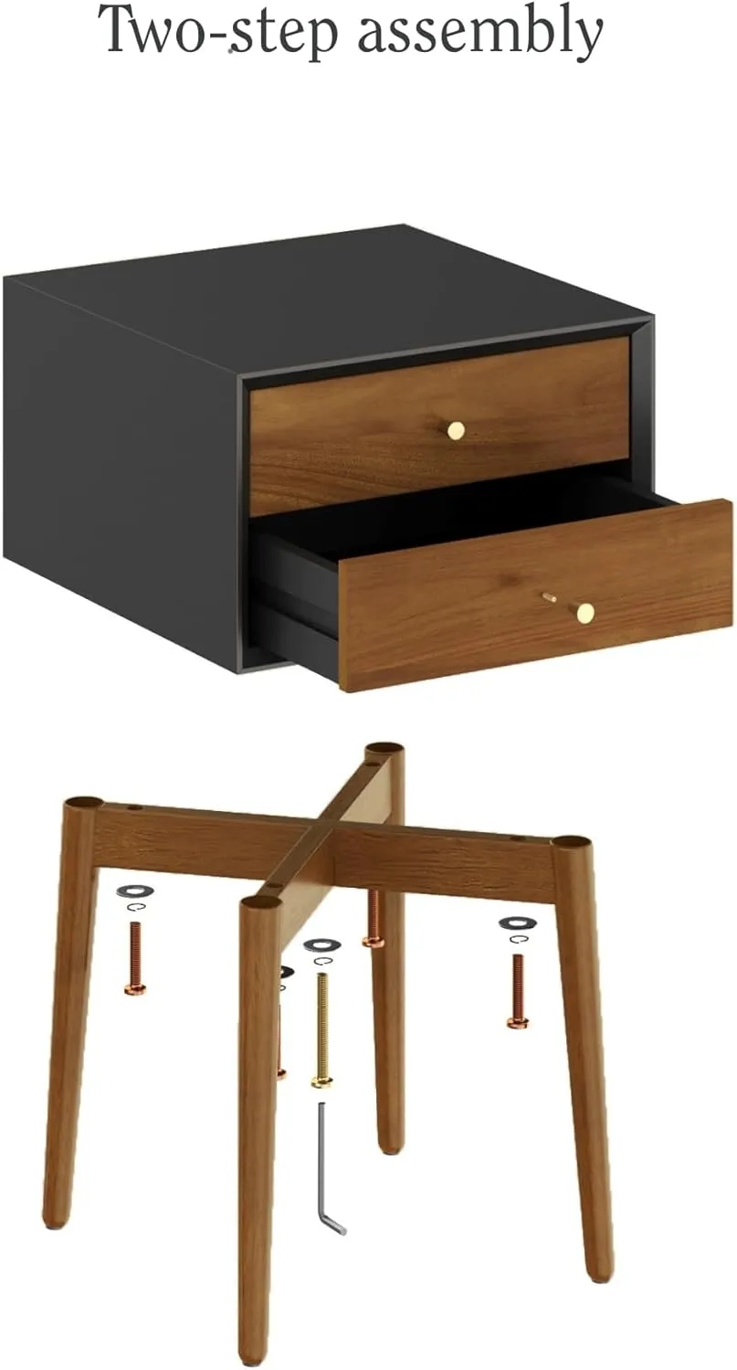 Nathan James Harper Modern Nightstand Side Accent or End Table with Storage Drawer, 1, Black/Brown