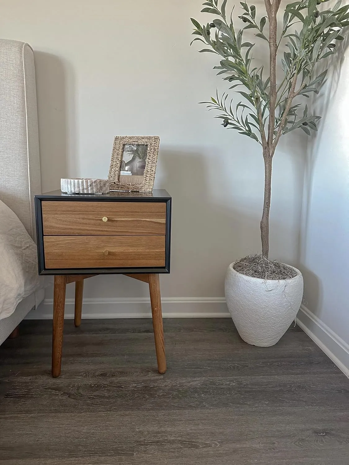 Nathan James Harper Modern Nightstand Side Accent or End Table with Storage Drawer, 1, Black/Brown