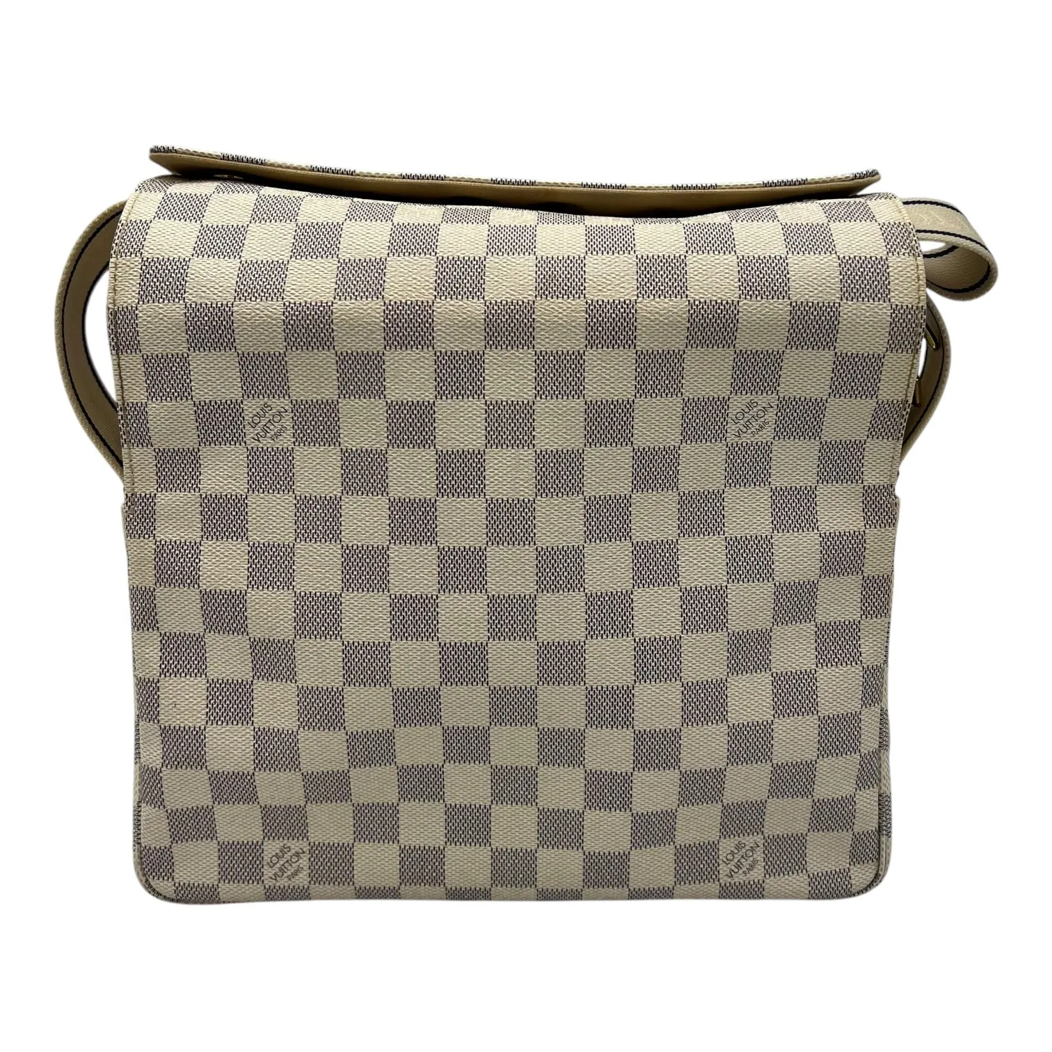 Naviglio Crossbody Bag Damier Azur in Coated Canvas, Enamel hardware