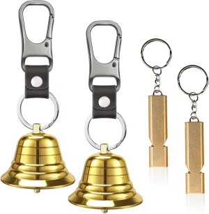 NedFoss 2" Loud Bear Bell with Whistle for Hiking, 3 in 1 Hiking Gear Solid Brass Bear Bells with Silencer, Emergency Whistle and Carabiner for Survival, Biking, Fishing, Climbing