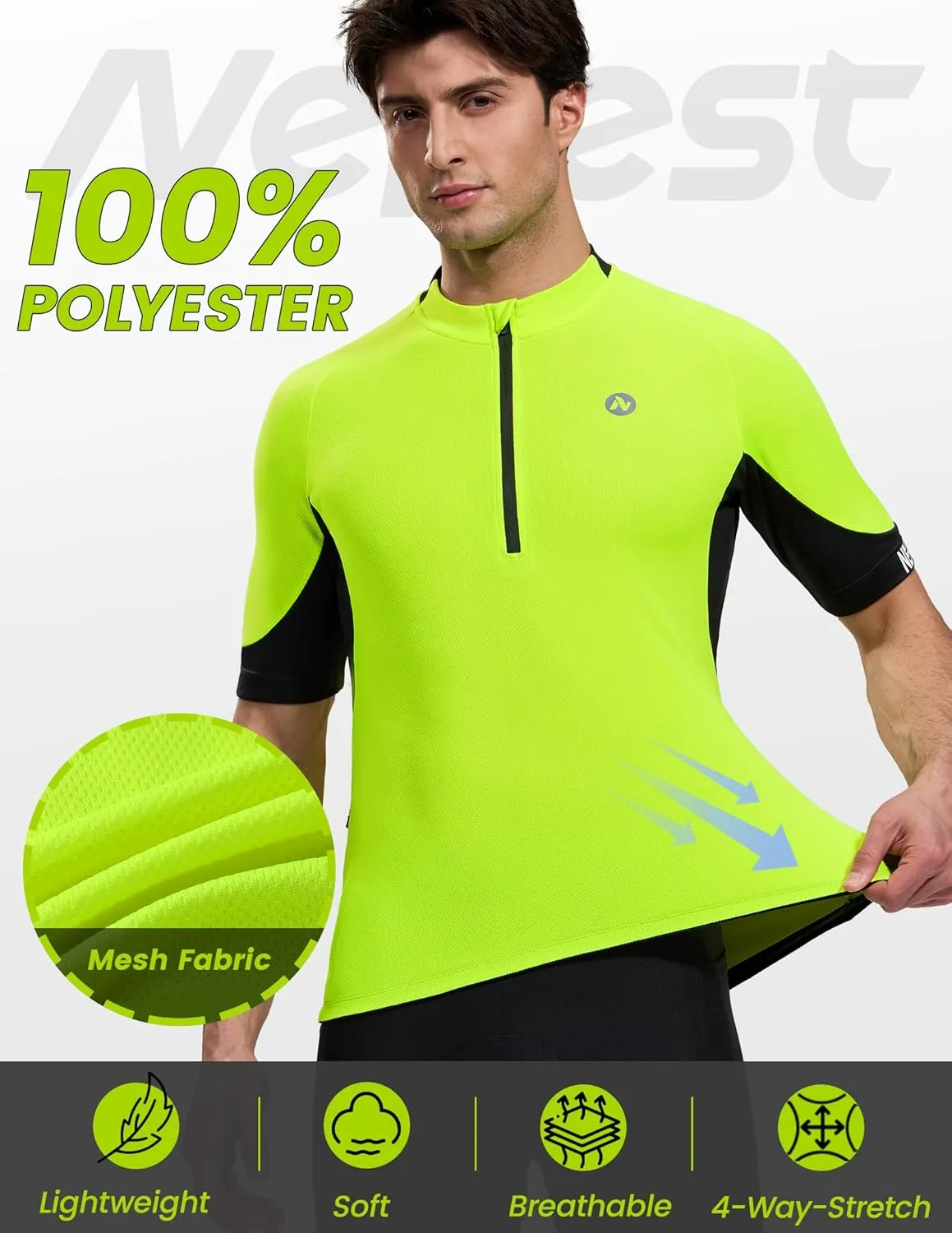 Nepest Cycling Jersey Men Short Sleeve Half Zip Bike Bicycle Shirts 4 Pockets Moisture Wicking Color Clash Riding Tops