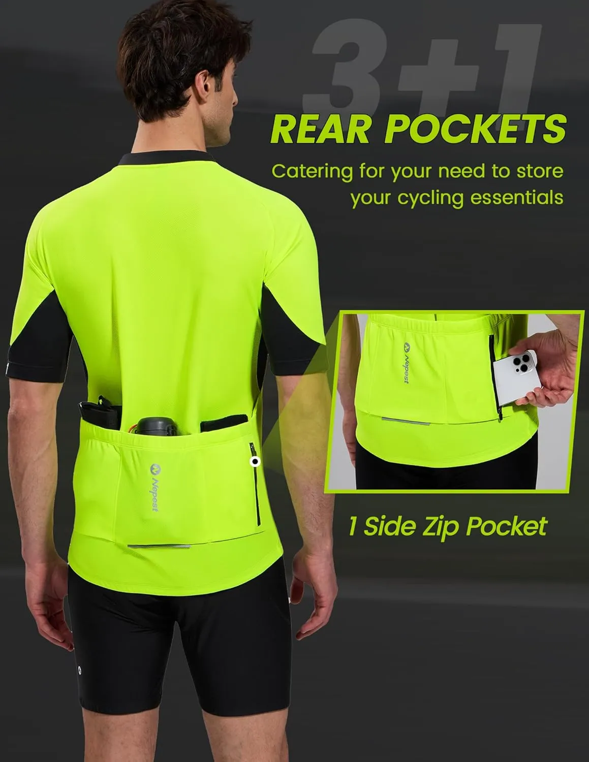 Nepest Cycling Jersey Men Short Sleeve Half Zip Bike Bicycle Shirts 4 Pockets Moisture Wicking Color Clash Riding Tops