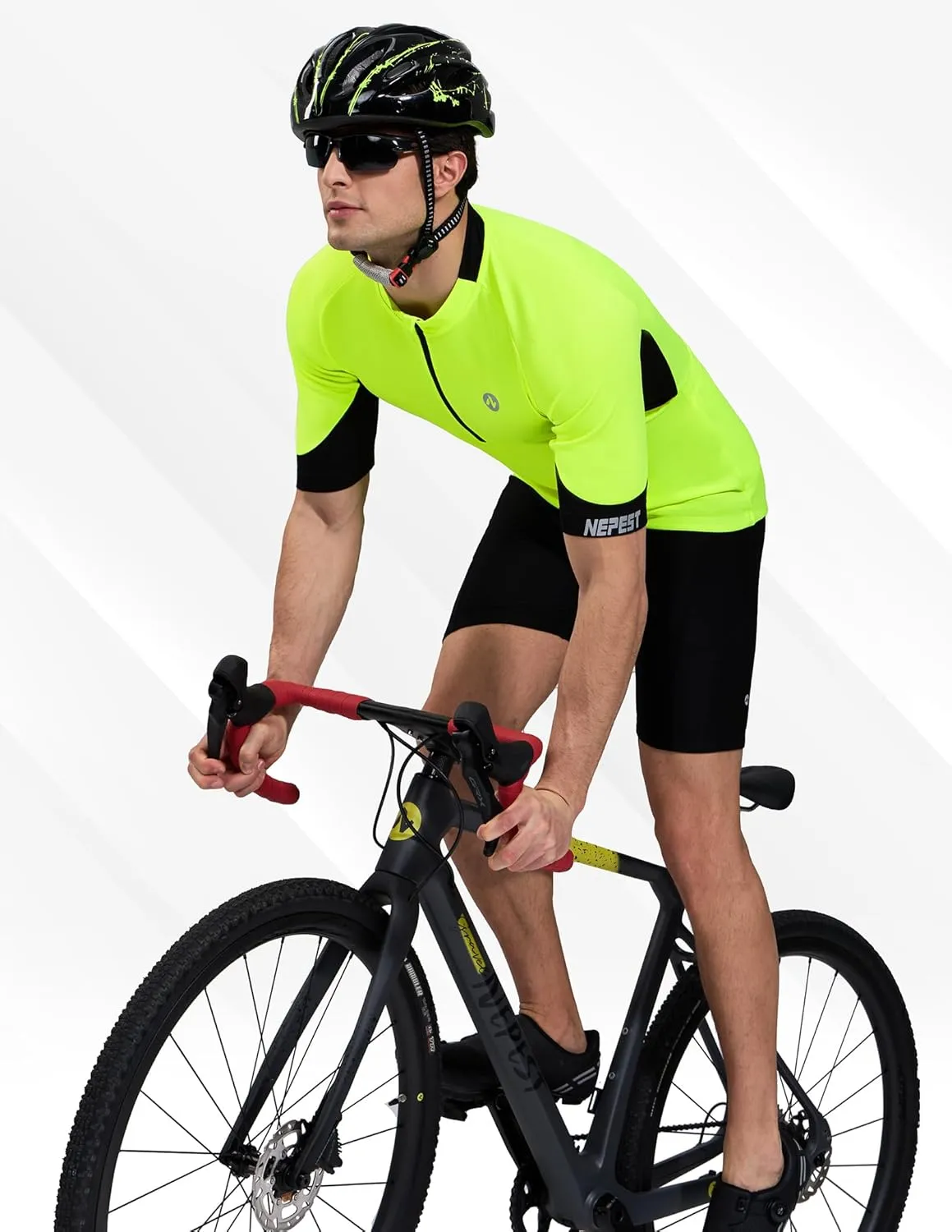 Nepest Cycling Jersey Men Short Sleeve Half Zip Bike Bicycle Shirts 4 Pockets Moisture Wicking Color Clash Riding Tops
