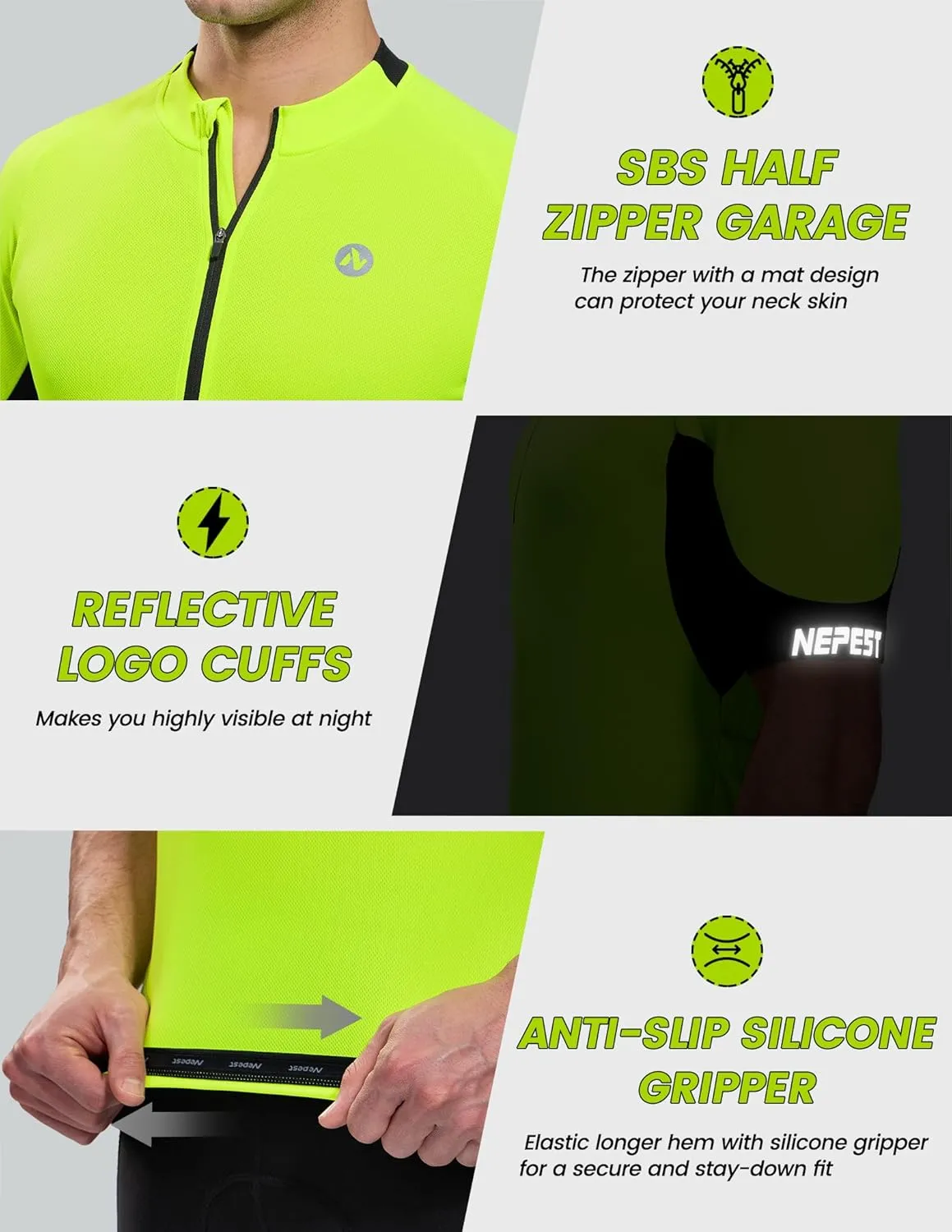 Nepest Cycling Jersey Men Short Sleeve Half Zip Bike Bicycle Shirts 4 Pockets Moisture Wicking Color Clash Riding Tops