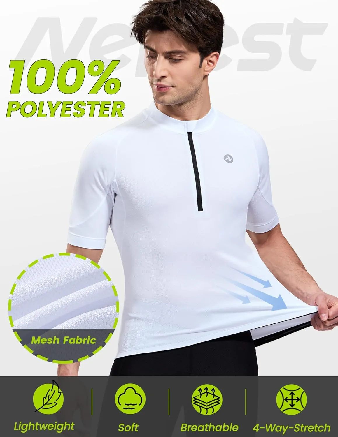 Nepest Cycling Jersey Men Short Sleeve Half Zip Bike Bicycle Shirts 4 Pockets Moisture Wicking Color Clash Riding Tops