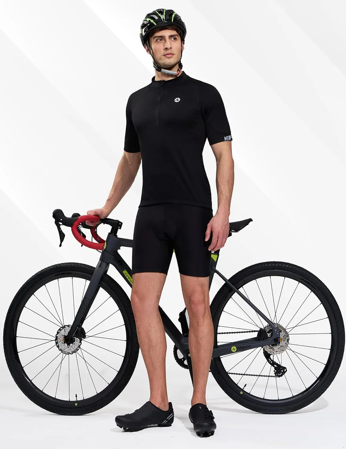 Nepest Cycling Jersey Men Short Sleeve Half Zip Bike Bicycle Shirts 4 Pockets Moisture Wicking Color Clash Riding Tops