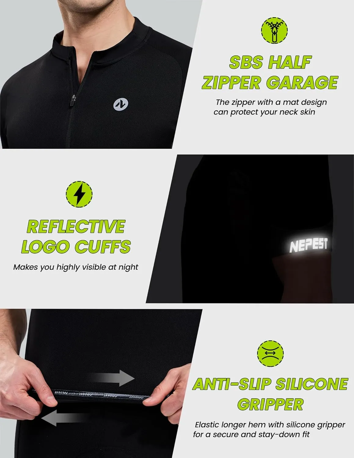 Nepest Cycling Jersey Men Short Sleeve Half Zip Bike Bicycle Shirts 4 Pockets Moisture Wicking Color Clash Riding Tops