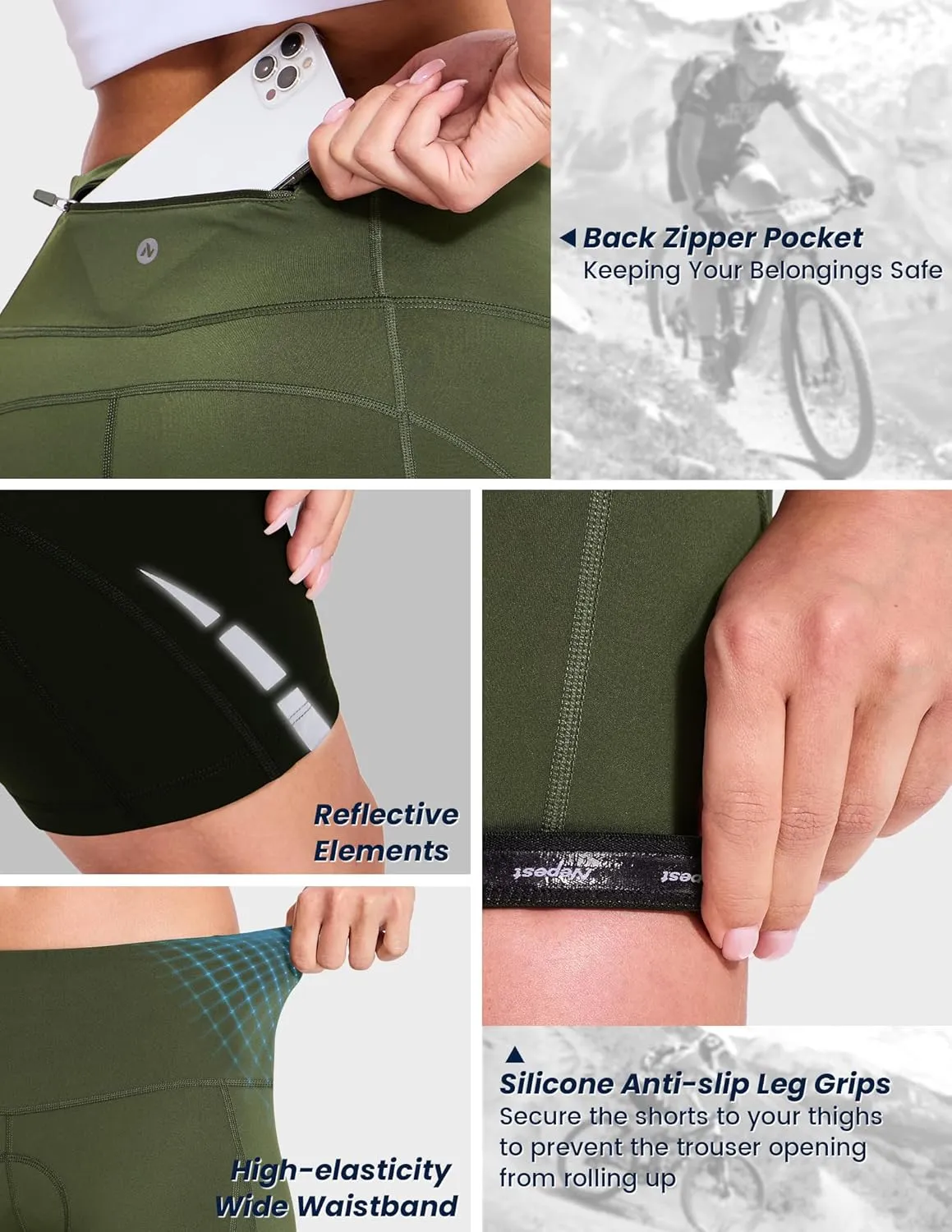 Nepest Womens Padded Bike Shorts 4D Padding Cycling Shorts with Zipper Pocket Riding Bicycle Cycle Road Biking Underwear
