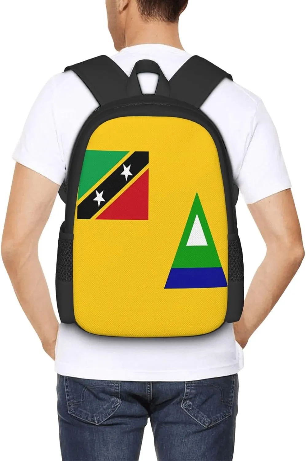 Nevis St. Kitts Flag Travel Backpack Casual Backpacks 15 Inch Laptop Back Pack Lightweight Rucksack Outdoor Sport Daypack Large Bags for Working Camping Hiking