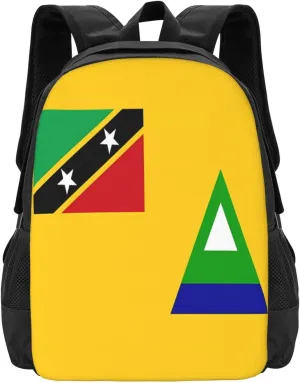 Nevis St. Kitts Flag Travel Backpack Casual Backpacks 15 Inch Laptop Back Pack Lightweight Rucksack Outdoor Sport Daypack Large Bags for Working Camping Hiking