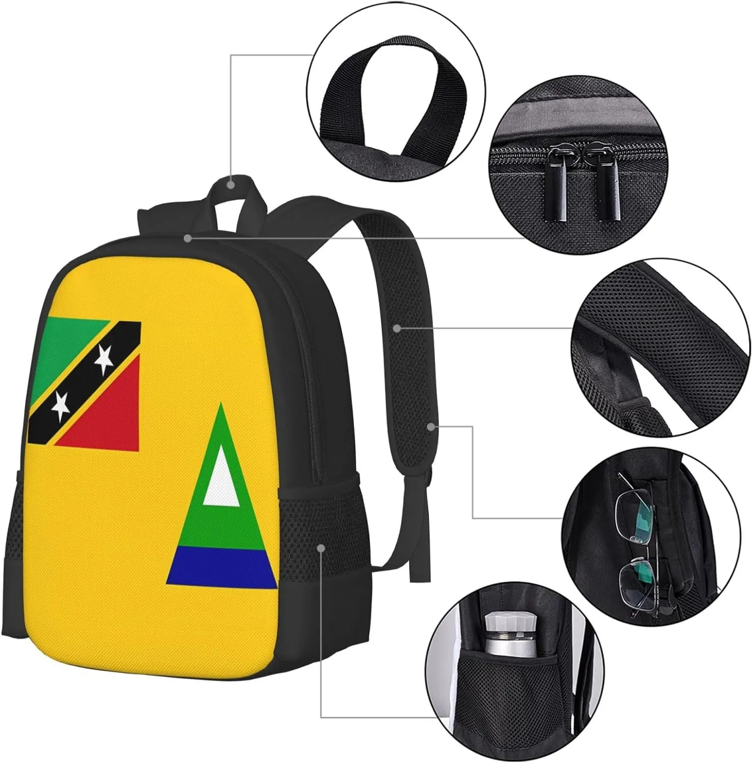 Nevis St. Kitts Flag Travel Backpack Casual Backpacks 15 Inch Laptop Back Pack Lightweight Rucksack Outdoor Sport Daypack Large Bags for Working Camping Hiking