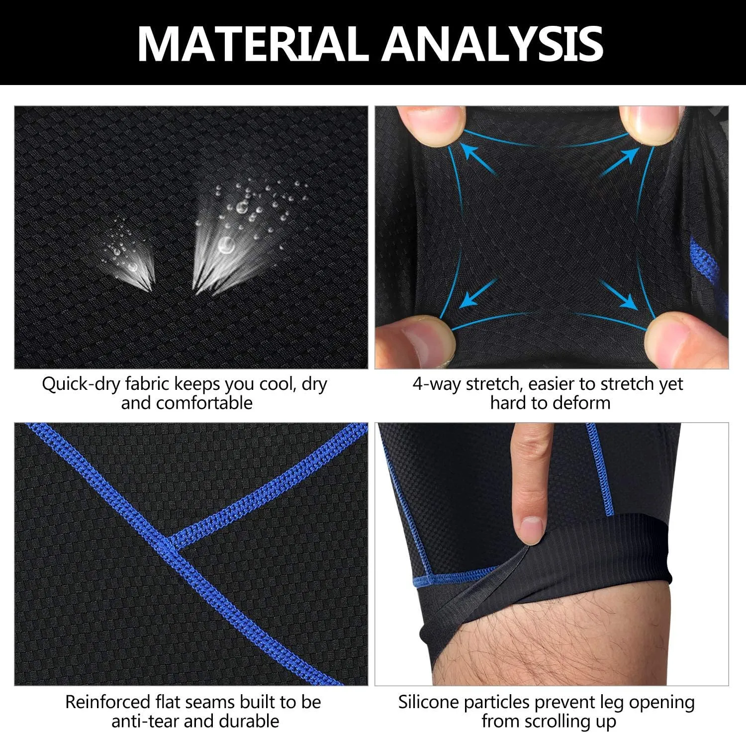 NICEWIN Mens 4D Padded Bike Shorts Anti-slip Leg Cycling Underwear Wide WaistBand Biking Bicycle Motorcycle Underpants