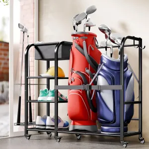 niffgaff Golf Bag Storage Garage Organizer Fits 2 Bags Golf Equipment Accessories Golf Club Stand Golf Storage Rack Large Size