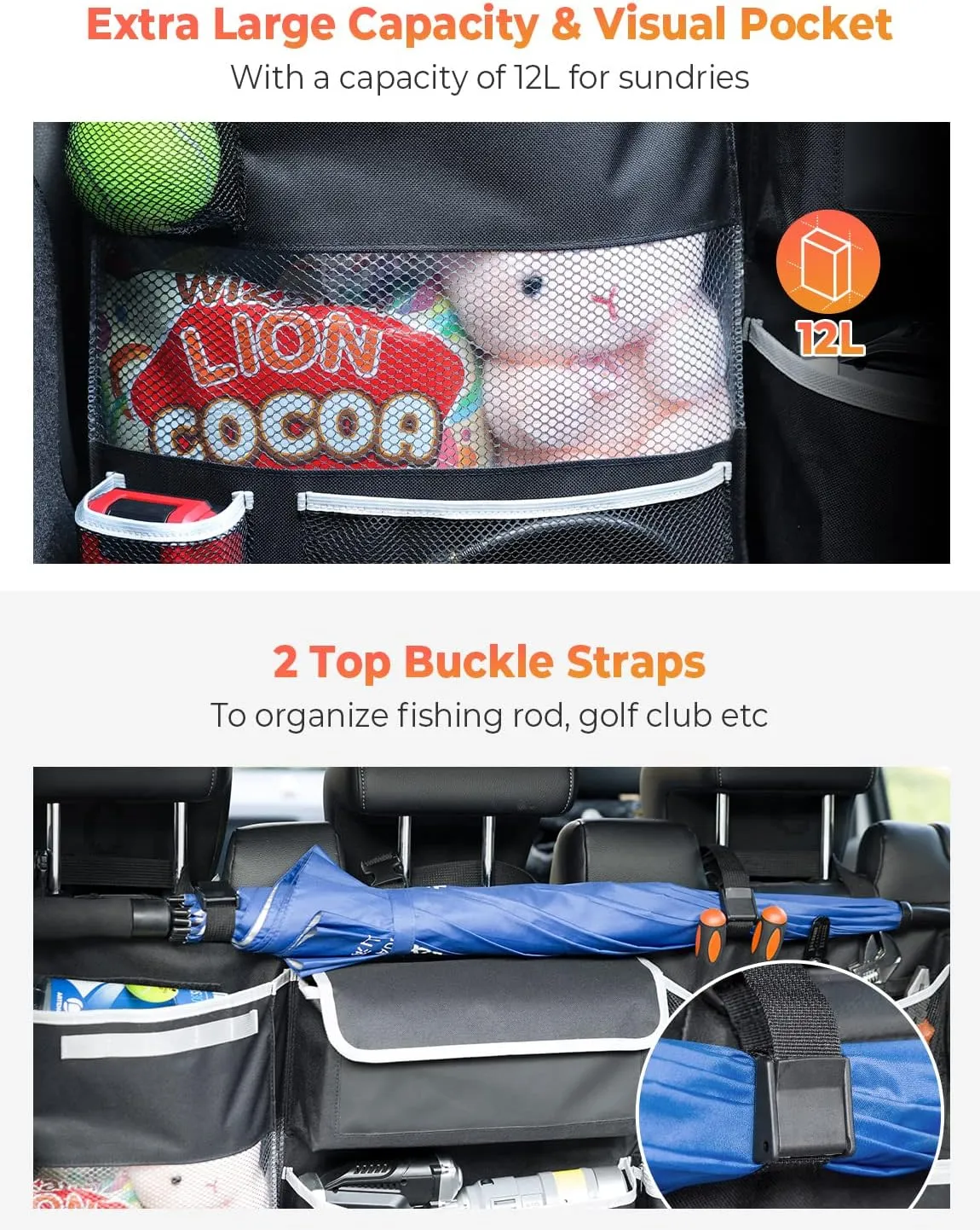 Oasser Car Storage Organizer New Version, Hanging Trunk Organizer with 10 Different Functional Storage Bags for SUV Truck MPV VAN
