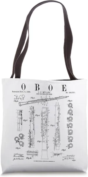 Oboe Vintage Patent Oboist Drawing Print Tote Bag