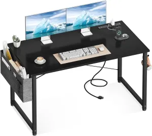 ODK Computer Desk - 48 Inch Office Writing Desk for Home, Student Study Desk with Storage Bag, Headphone Hook & Power Outlets, Modern Simple Table for Bedroom, Black