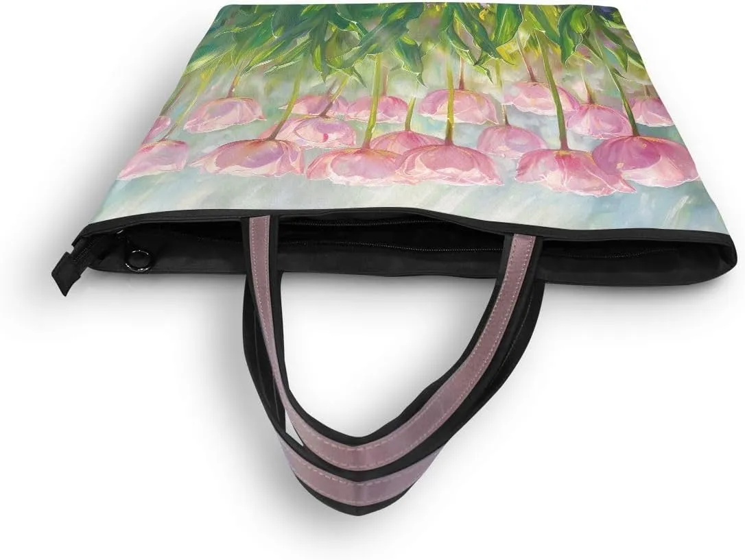 Oil Painting Of Pink Tulips Shoulder Bags Large Handle Ladies Handbag