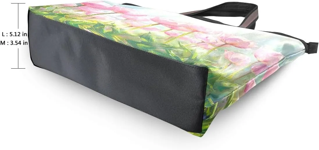 Oil Painting Of Pink Tulips Shoulder Bags Large Handle Ladies Handbag