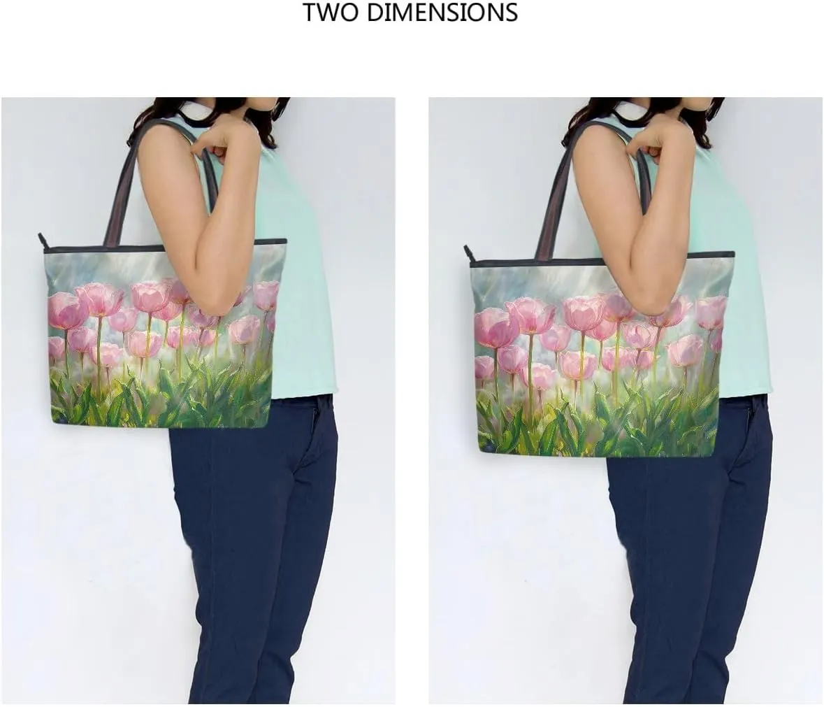 Oil Painting Of Pink Tulips Shoulder Bags Large Handle Ladies Handbag