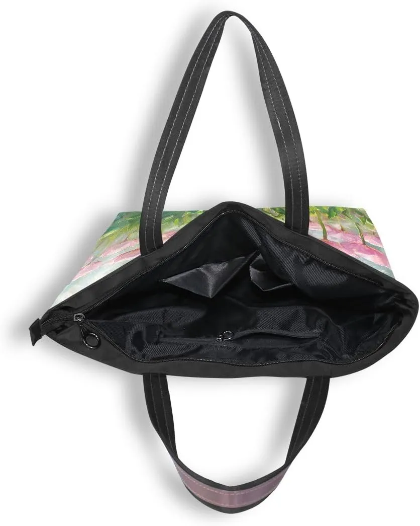 Oil Painting Of Pink Tulips Shoulder Bags Large Handle Ladies Handbag